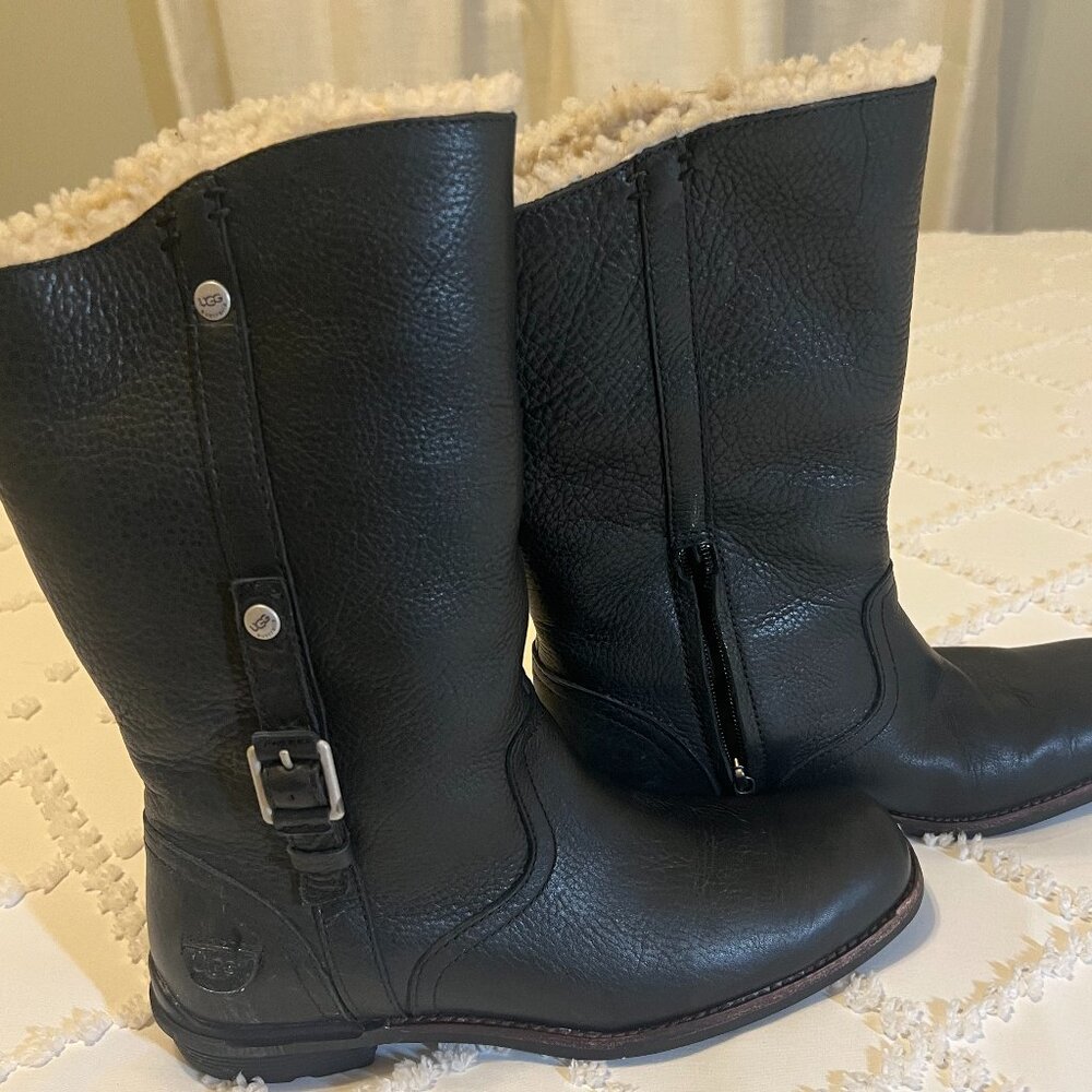 UGG Australia Bellvue Fold Over Black Leather Winter Boots SIZE 8
